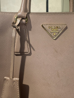 Prada Galleria Bag Dusty Pink Saffiano Leather Tote Strap Top Handles Structured Logo Full Set