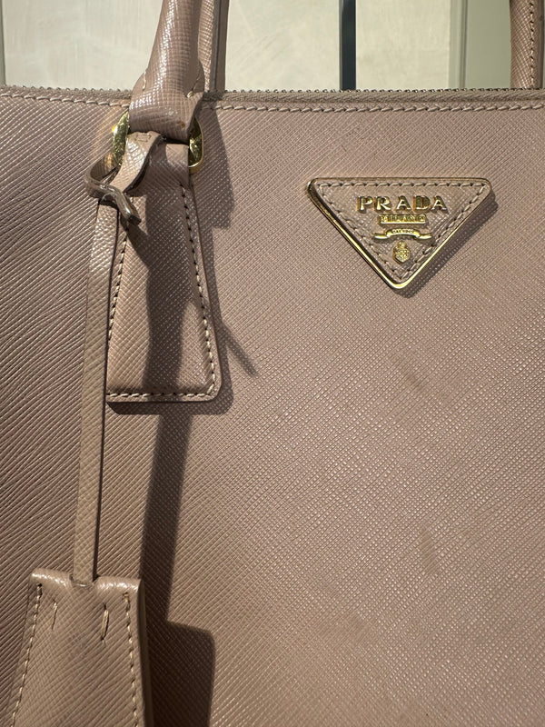 Prada Galleria Bag Dusty Pink Saffiano Leather Tote Strap Top Handles Structured Logo Full Set