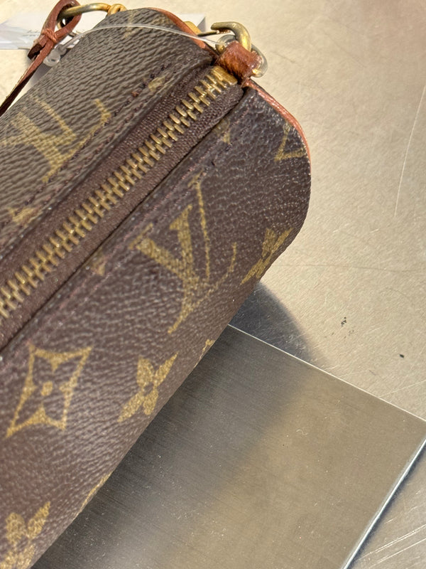 Louis Vuitton Mini Papillon Monogram Canvas Pochette Cylindrical Shoulder Bag Leather Chain Strap
