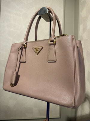 Prada Galleria Bag Dusty Pink Saffiano Leather Tote Strap Top Handles Structured Logo Full Set