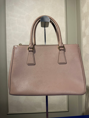 Prada Galleria Bag Dusty Pink Saffiano Leather Tote Strap Top Handles Structured Logo Full Set