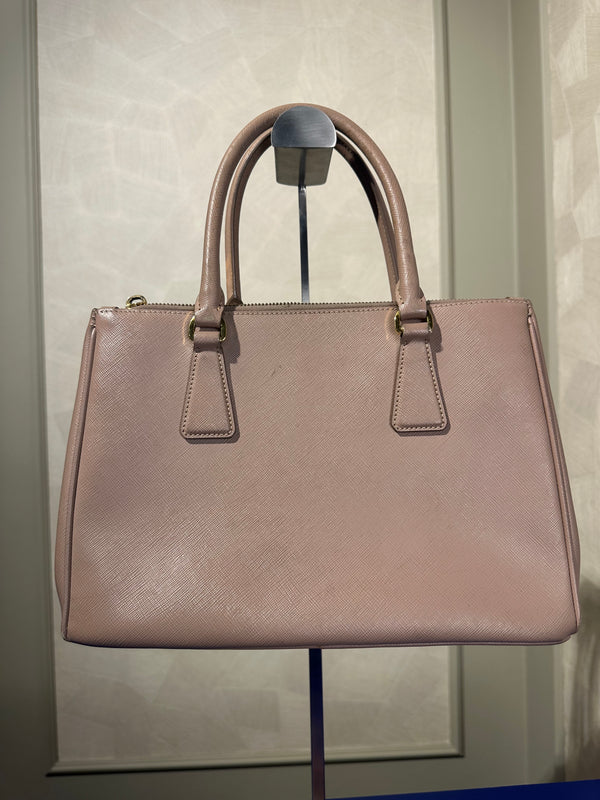 Prada Galleria Bag Dusty Pink Saffiano Leather Tote Strap Top Handles Structured Logo Full Set