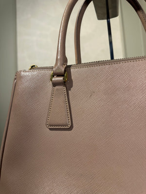 Prada Galleria Bag Dusty Pink Saffiano Leather Tote Strap Top Handles Structured Logo Full Set