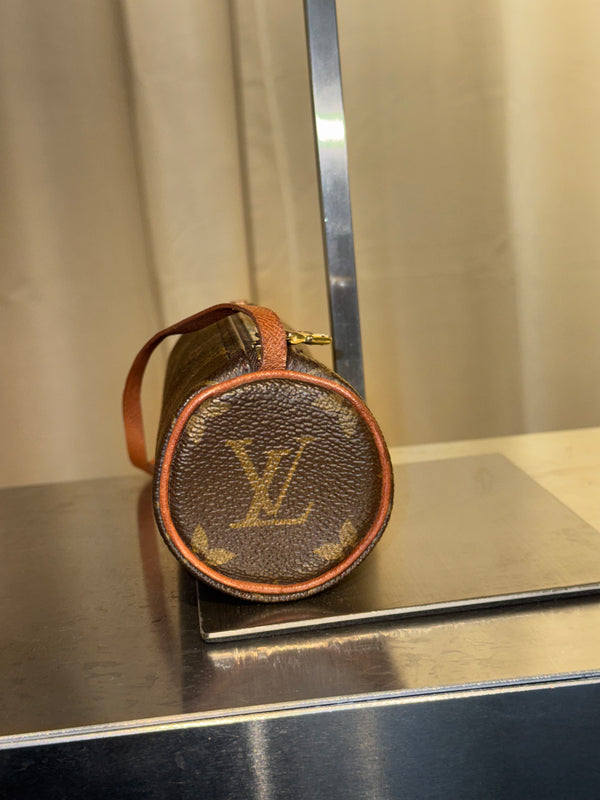 Louis Vuitton Mini Papillon Monogram Canvas Pochette Cylindrical Shoulder Bag Leather Chain Strap