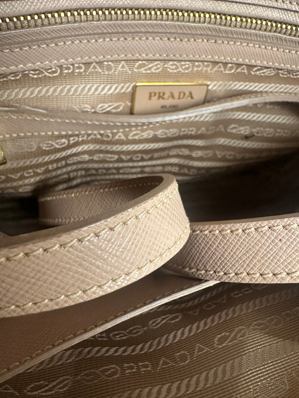 Prada Galleria Bag Dusty Pink Saffiano Leather Tote Strap Top Handles Structured Logo Full Set