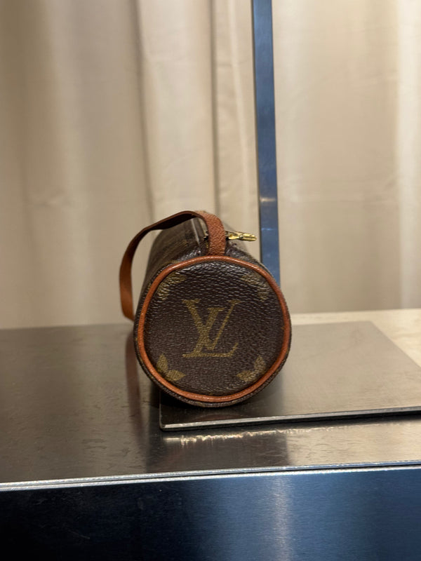 Louis Vuitton Mini Papillon Monogram Canvas Pochette Cylindrical Shoulder Bag Leather Chain Strap