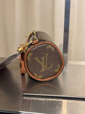 Louis Vuitton Mini Papillon Monogram Canvas Pochette Cylindrical Shoulder Bag Leather Chain Strap