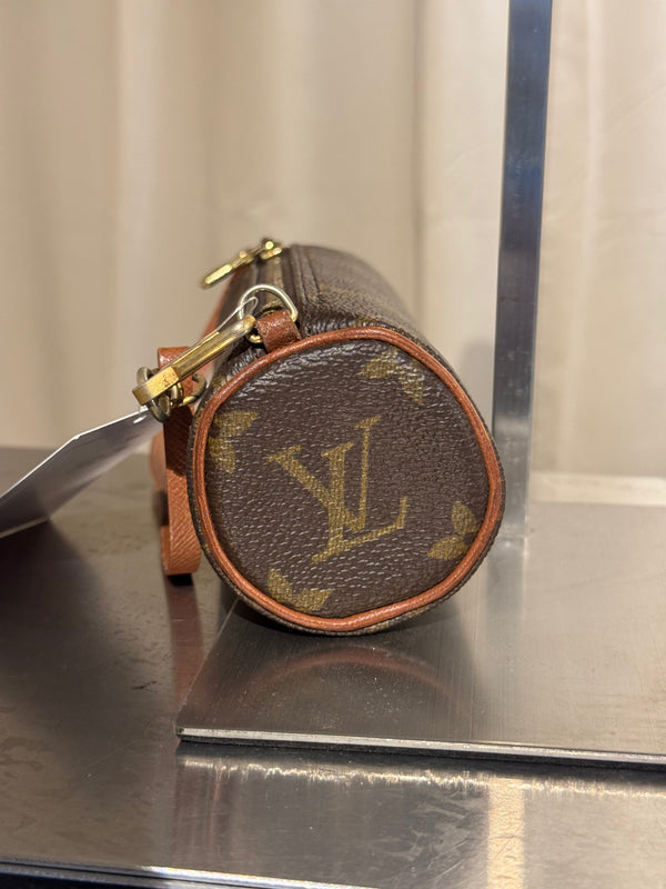 Louis Vuitton Mini Papillon Monogram Canvas Pochette Cylindrical Shoulder Bag Leather Chain Strap