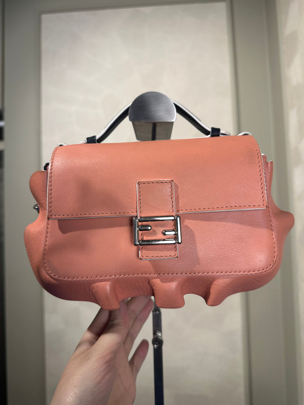 Fendi Doppia Micro Double Baguette Wave Bag Navy Pink Top Handle Crossbody 2016 Colourblock