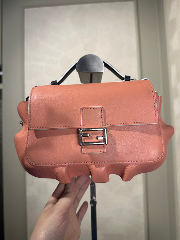 Fendi Doppia Micro Double Baguette Wave Bag Navy Pink Top Handle Crossbody 2016 Colourblock