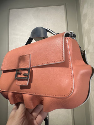 Fendi Doppia Micro Double Baguette Wave Bag Navy Pink Top Handle Crossbody 2016 Colourblock
