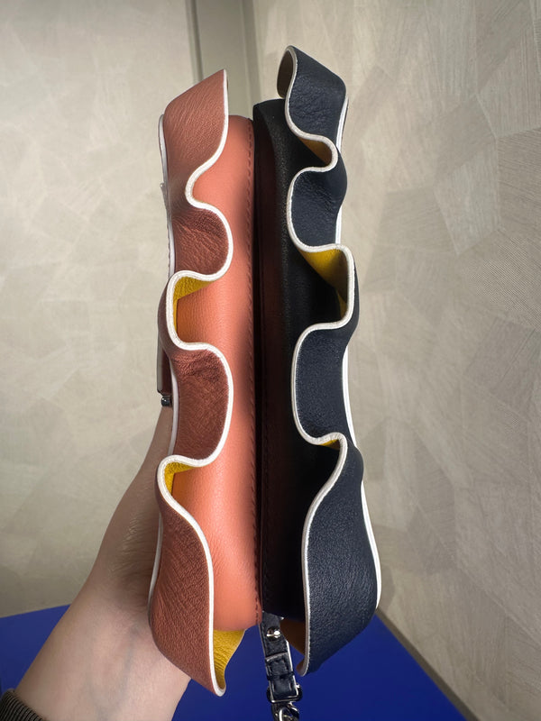 Fendi Doppia Micro Double Baguette Wave Bag Navy Pink Top Handle Crossbody 2016 Colourblock