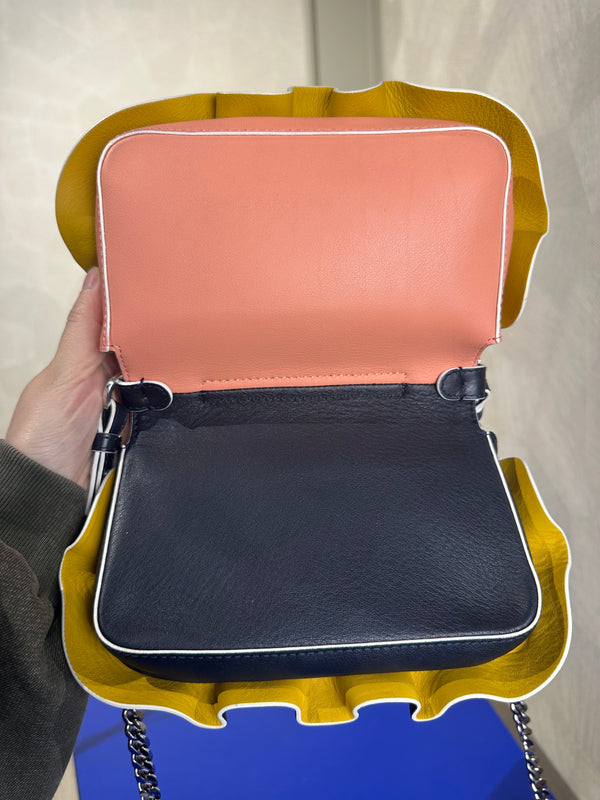 Fendi Doppia Micro Double Baguette Wave Bag Navy Pink Top Handle Crossbody 2016 Colourblock