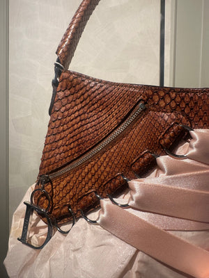 Christian Dior Python Baby Pink Ballerina Corset Lace Up Shoulder Bag 2004 John Galliano Rare DIOR Detailing Vintage Bow