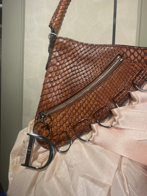 Christian Dior Python Baby Pink Ballerina Corset Lace Up Shoulder Bag 2004 John Galliano Rare DIOR Detailing Vintage Bow