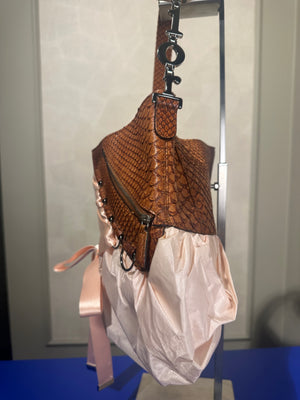 Christian Dior Python Baby Pink Ballerina Corset Lace Up Shoulder Bag 2004 John Galliano Rare DIOR Detailing Vintage Bow