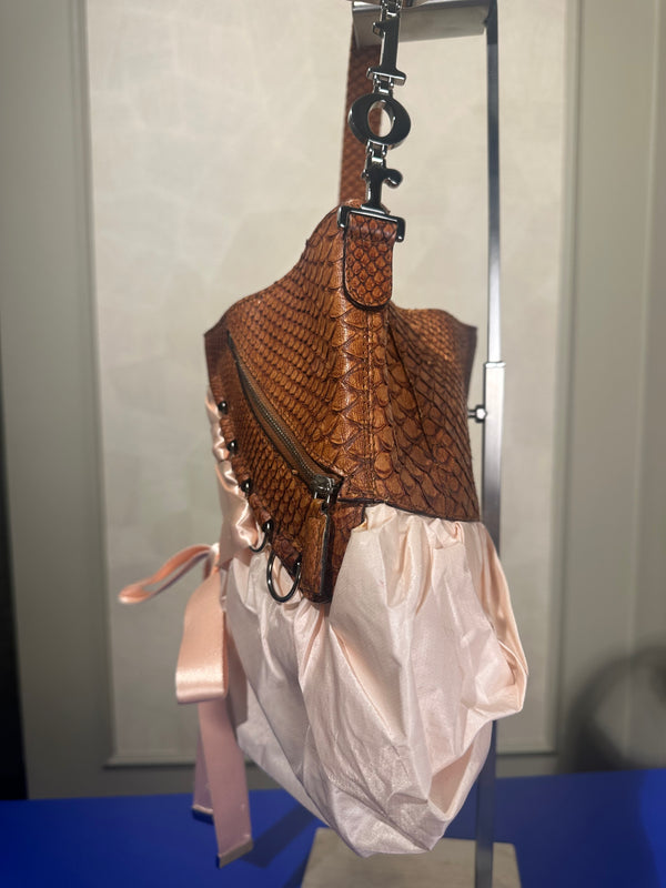 Christian Dior Python Baby Pink Ballerina Corset Lace Up Shoulder Bag 2004 John Galliano Rare DIOR Detailing Vintage Bow