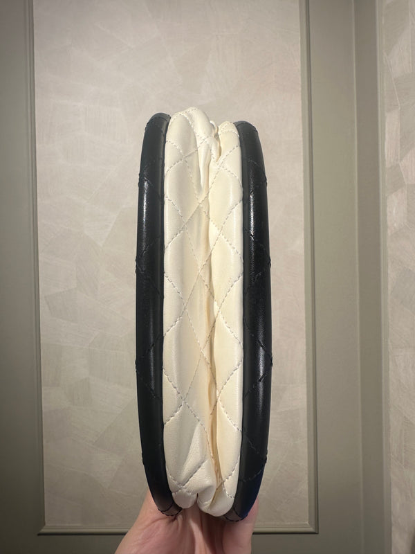 Chanel Iconic S/S 2013 Karl Lagerfeld Hula Hoop White CC flap Black trim Quilted Calfskin Mini Ivory Black handles