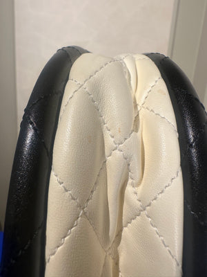 Chanel Iconic S/S 2013 Karl Lagerfeld Hula Hoop White CC flap Black trim Quilted Calfskin Mini Ivory Black handles