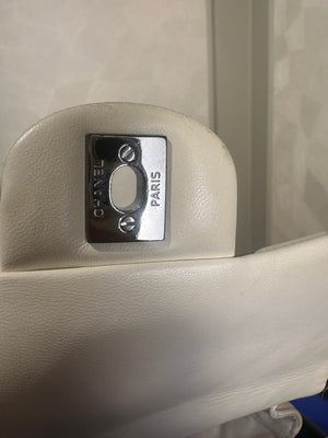 Chanel Iconic S/S 2013 Karl Lagerfeld Hula Hoop White CC flap Black trim Quilted Calfskin Mini Ivory Black handles