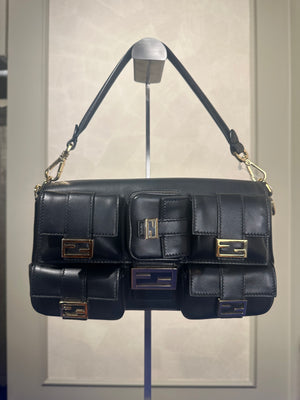 Fendi Baguette Multipocket Shoulder Bag Autum-Winter 2023/24 Black Leather Classic FF Gold Hardware