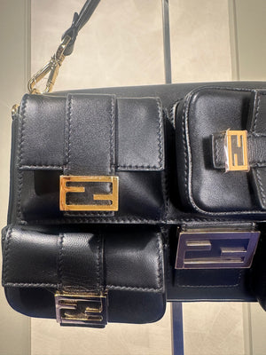 Fendi Baguette Multipocket Shoulder Bag Autum-Winter 2023/24 Black Leather Classic FF Gold Hardware