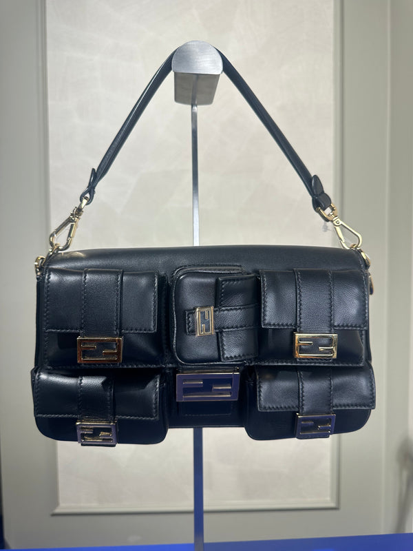 Fendi Baguette Multipocket Shoulder Bag Autum-Winter 2023/24 Black Leather Classic FF Gold Hardware