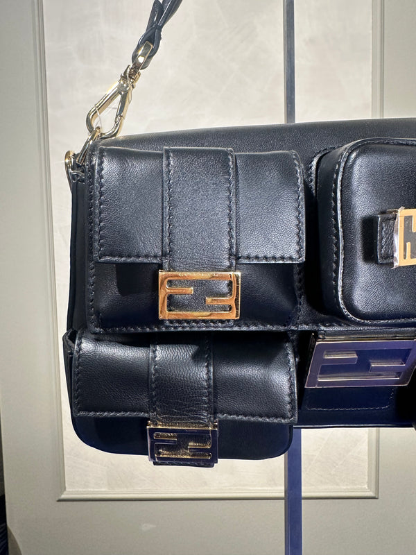 Fendi Baguette Multipocket Shoulder Bag Autum-Winter 2023/24 Black Leather Classic FF Gold Hardware