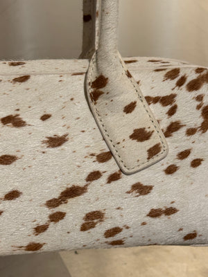 L Soul Brown White Cow Print Pony Hair Shoulder Bag Animal Print Leather Handbag Silver Hardware