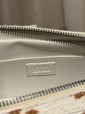L Soul Brown White Cow Print Pony Hair Shoulder Bag Animal Print Leather Handbag Silver Hardware