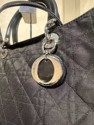 Lady Dior Bag Black Nylon Silver Hardware Quilted Classic Style Top Handle 2006 Vintage ´DIOR´ keychain