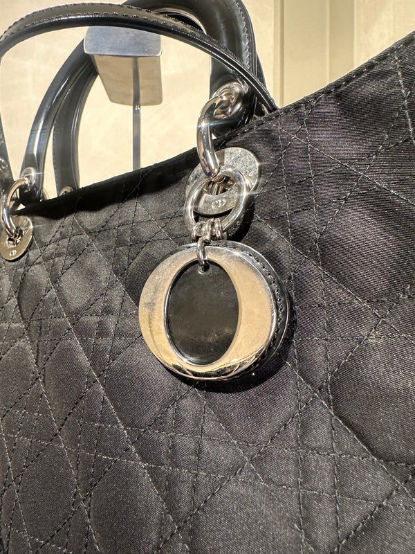 Lady Dior Bag Black Nylon Silver Hardware Quilted Classic Style Top Handle 2006 Vintage ´DIOR´ keychain