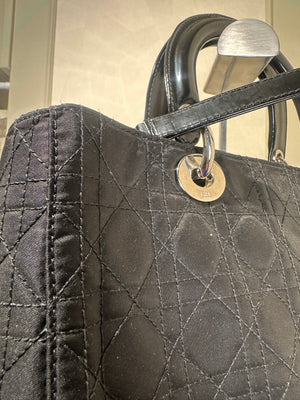 Lady Dior Bag Black Nylon Silver Hardware Quilted Classic Style Top Handle 2006 Vintage ´DIOR´ keychain