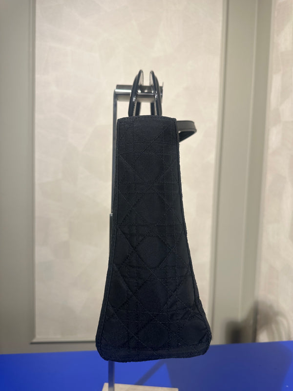 Lady Dior Bag Black Nylon Silver Hardware Quilted Classic Style Top Handle 2006 Vintage ´DIOR´ keychain