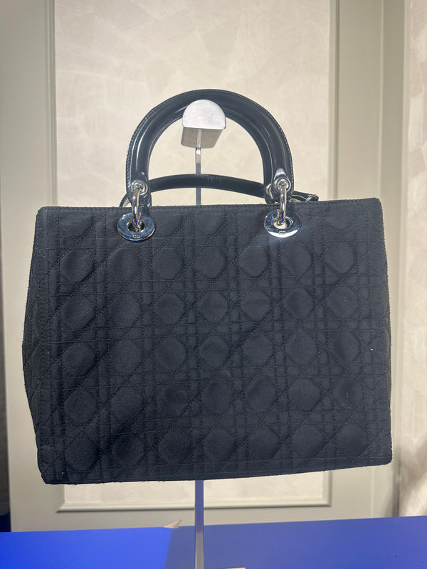 Lady Dior Bag Black Nylon Silver Hardware Quilted Classic Style Top Handle 2006 Vintage ´DIOR´ keychain