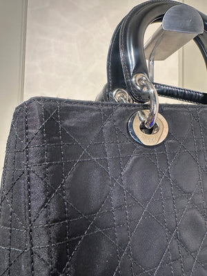 Lady Dior Bag Black Nylon Silver Hardware Quilted Classic Style Top Handle 2006 Vintage ´DIOR´ keychain