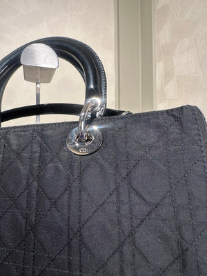 Lady Dior Bag Black Nylon Silver Hardware Quilted Classic Style Top Handle 2006 Vintage ´DIOR´ keychain
