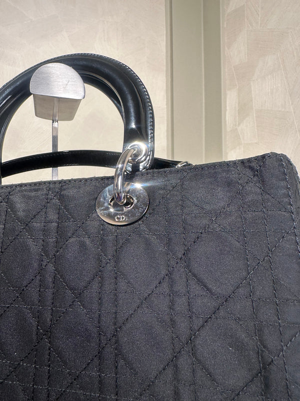 Lady Dior Bag Black Nylon Silver Hardware Quilted Classic Style Top Handle 2006 Vintage ´DIOR´ keychain