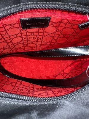 Lady Dior Bag Black Nylon Silver Hardware Quilted Classic Style Top Handle 2006 Vintage ´DIOR´ keychain