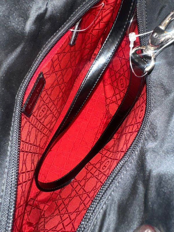 Lady Dior Bag Black Nylon Silver Hardware Quilted Classic Style Top Handle 2006 Vintage ´DIOR´ keychain