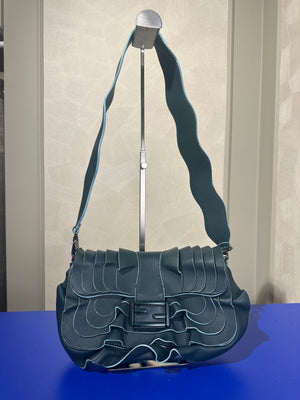 Fendi Baguette Wave detail Shoulder Bag Autum-Winter 2024 Green Khaki Leather Classic FF Monochrome green Hardware