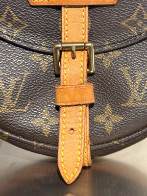 Louis Vuitton Vintage Chantilly PM Monogram Canvas Crossbody Shoulder Bag Brown Leather Trim