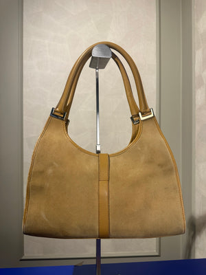 Gucci Jackie Beige Suede Shoulder Bag buckle detail monochrome vintage suede leather clasp detail chic 90s