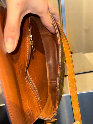 Louis Vuitton Vintage Chantilly PM Monogram Canvas Crossbody Shoulder Bag Brown Leather Trim