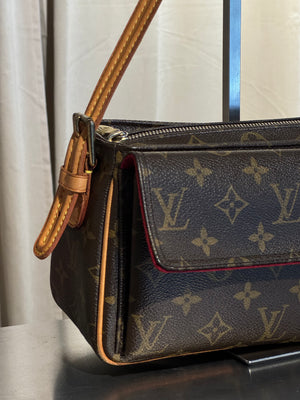 Louis Vuitton Vintage Monogram Canvas Viva Cite MM Shoulder Bag Vachetta Leather Strap Gold Hardware Flap Pockets