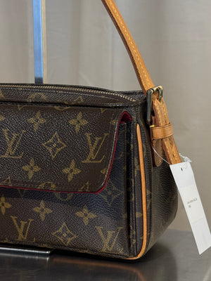 Louis Vuitton Vintage Monogram Canvas Viva Cite MM Shoulder Bag Vachetta Leather Strap Gold Hardware Flap Pockets