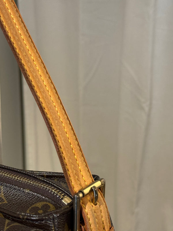 Louis Vuitton Vintage Monogram Canvas Viva Cite MM Shoulder Bag Vachetta Leather Strap Gold Hardware Flap Pockets