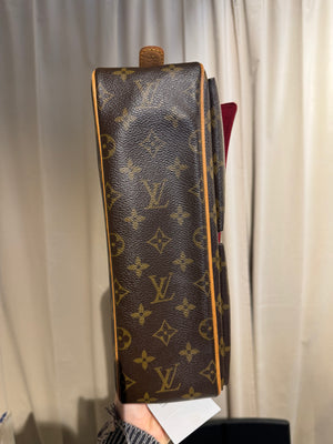 Louis Vuitton Vintage Monogram Canvas Viva Cite MM Shoulder Bag Vachetta Leather Strap Gold Hardware Flap Pockets
