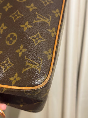 Louis Vuitton Vintage Monogram Canvas Viva Cite MM Shoulder Bag Vachetta Leather Strap Gold Hardware Flap Pockets