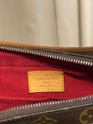 Louis Vuitton Vintage Monogram Canvas Viva Cite MM Shoulder Bag Vachetta Leather Strap Gold Hardware Flap Pockets